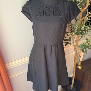 Anthro Maeve Black Lattice Neck Fit & Flare Back Zip Lined Dress Size 6